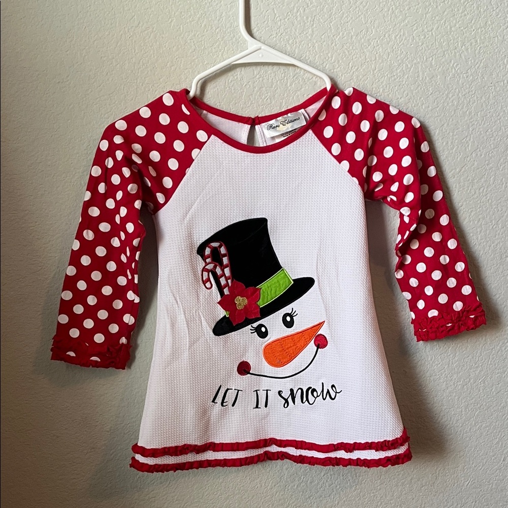 Rare Editions Red and White Snowman Long Sleeve Tee